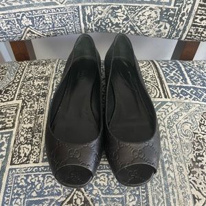 Black Gucci Peep Toe Flats